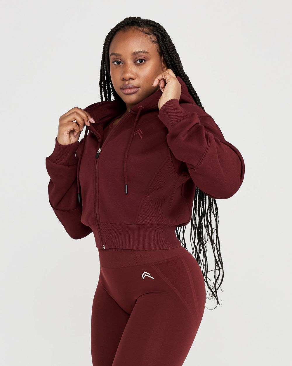 Oner Active Classic Lounge Cropped Zip Through Hoodie Rosewood | 03UEMQLYA