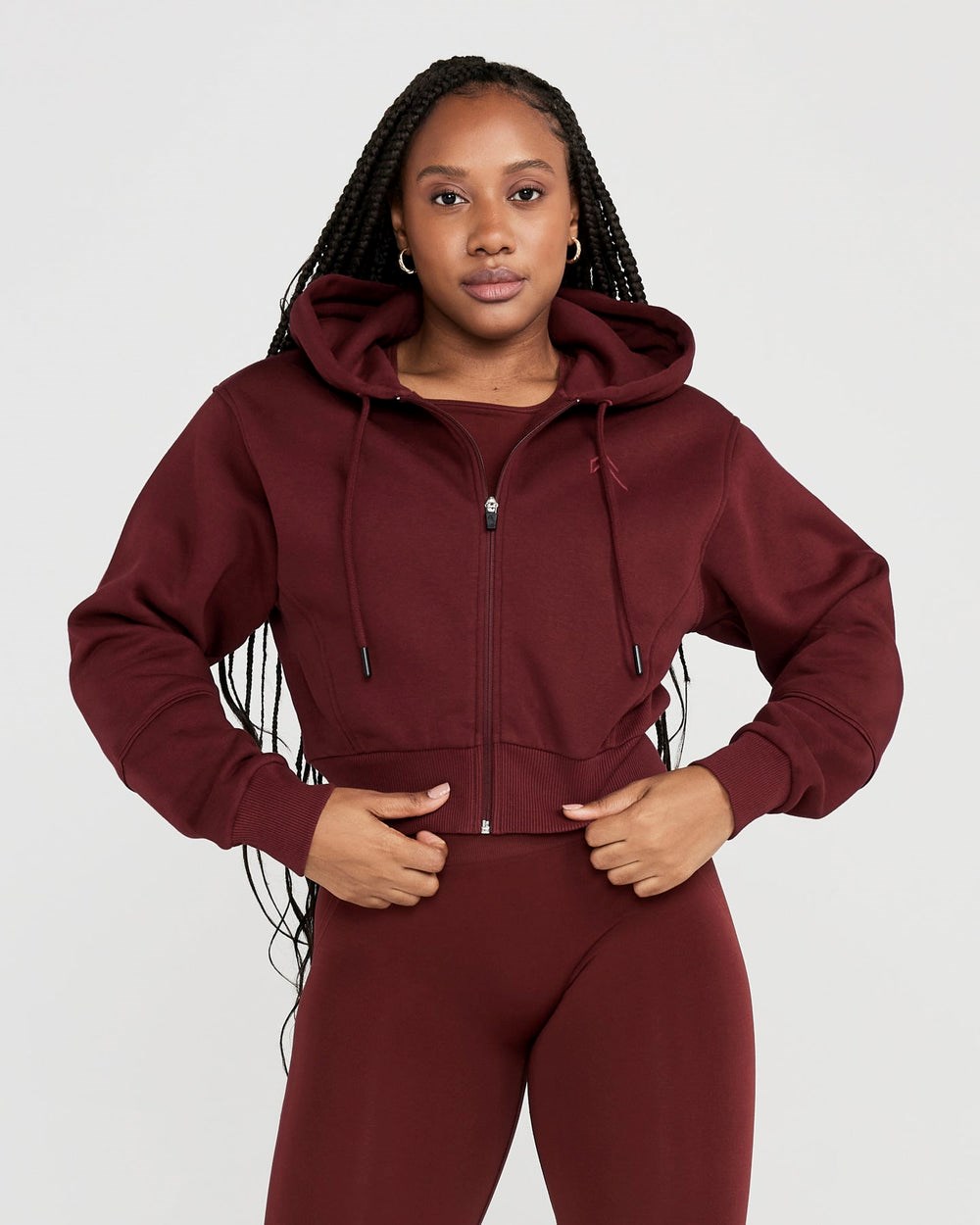 Oner Active Classic Lounge Cropped Zip Through Hoodie Rosewood | 03UEMQLYA