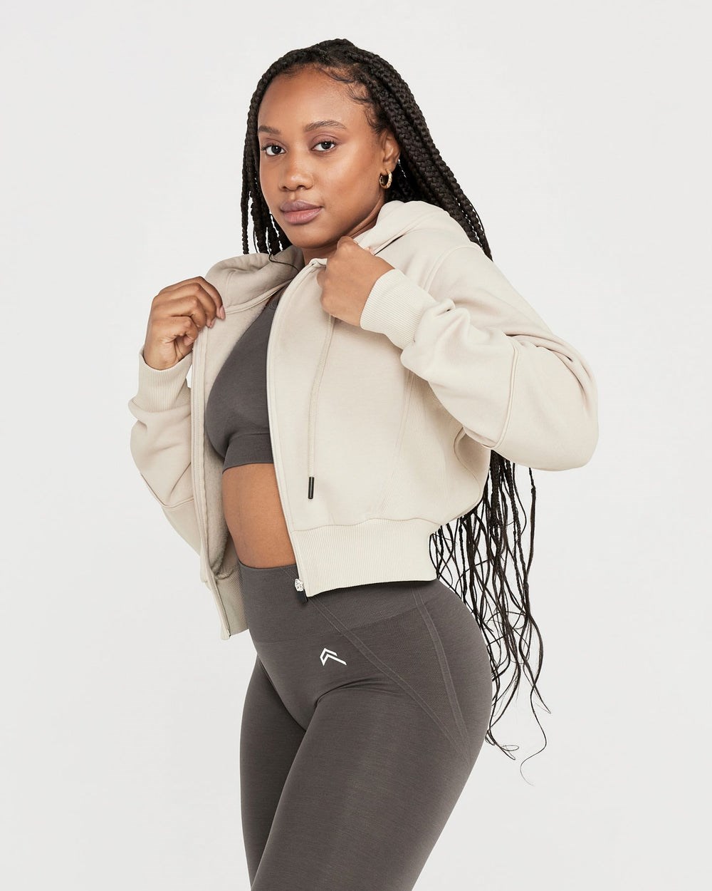 Oner Active Classic Lounge Cropped Zip Through Hoodie Sand | 39EHSJXTG