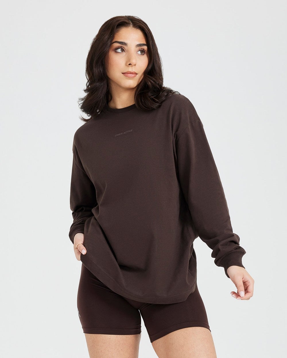 Oner Active Classic Mirror Grafická Oversized Long Sleeve Top Washed 70% Cocoa | 01OGSLFXE