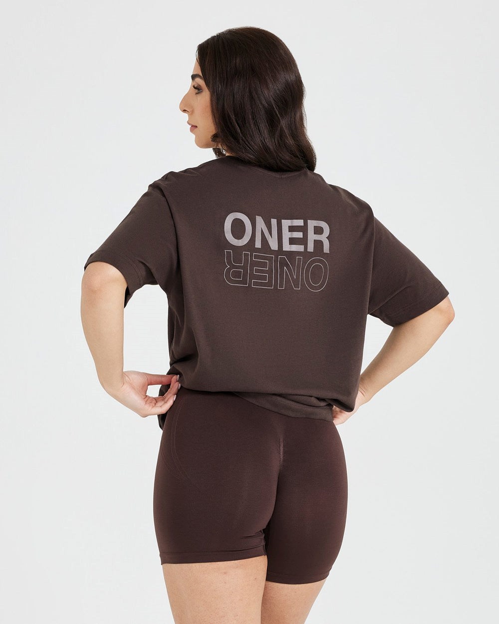 Oner Active Classic Mirror Grafická Oversized T-Shirt Washed 70% Cocoa | 53YXOTCBQ