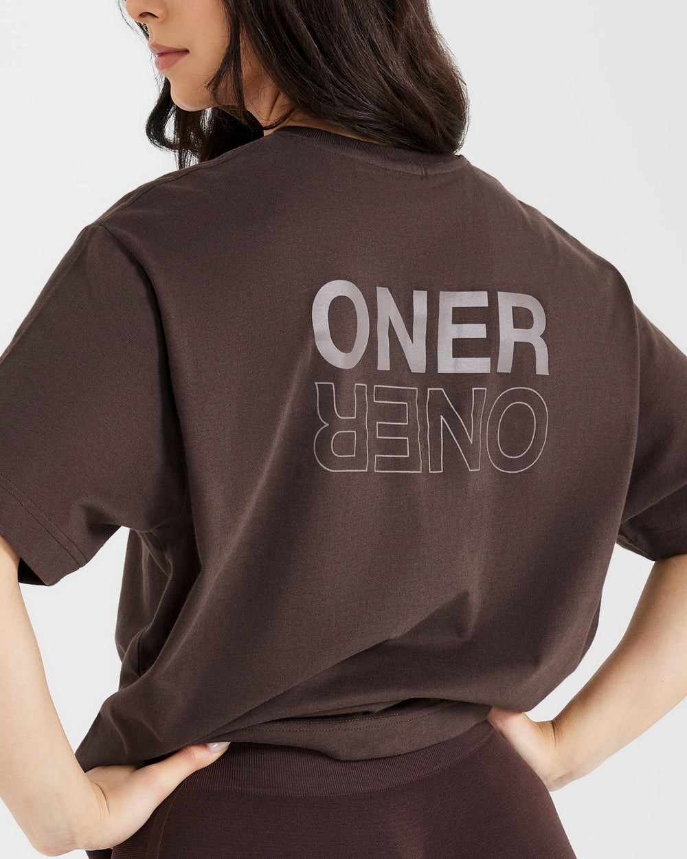 Oner Active Classic Mirror Grafická Oversized T-Shirt Washed 70% Cocoa | 53YXOTCBQ