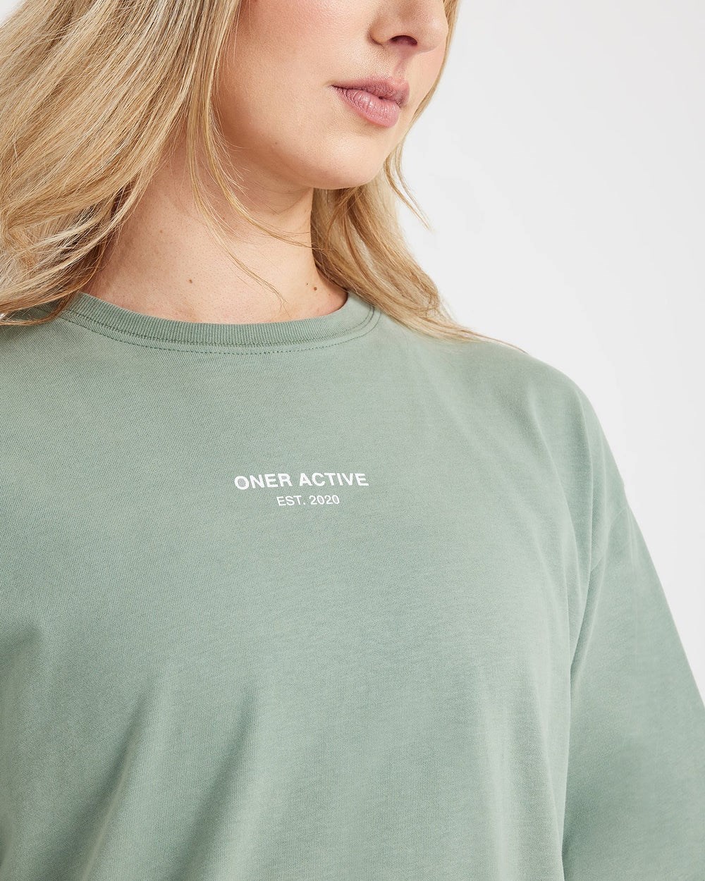 Oner Active Grafická Oversized Krátké Sleeve Tee Washed Sage | 91LNPFGCB