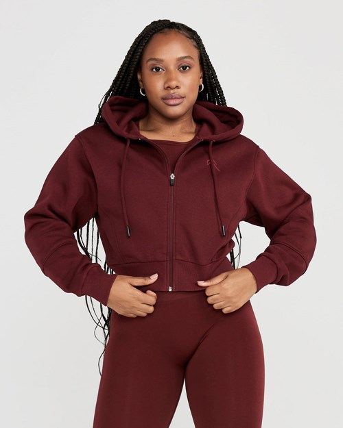 Oner Active Classic Lounge Cropped Zip Through Hoodie Rosewood | 03UEMQLYA