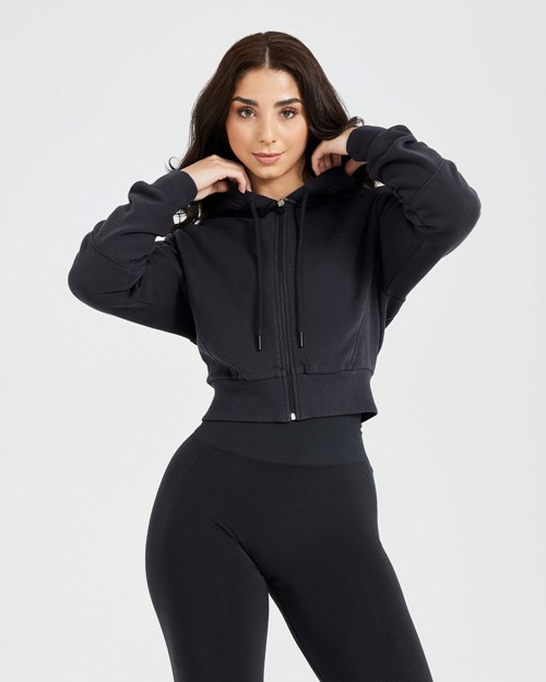 Oner Active Classic Lounge Cropped Zip Through Hoodie Coal | 12MYRNSHK