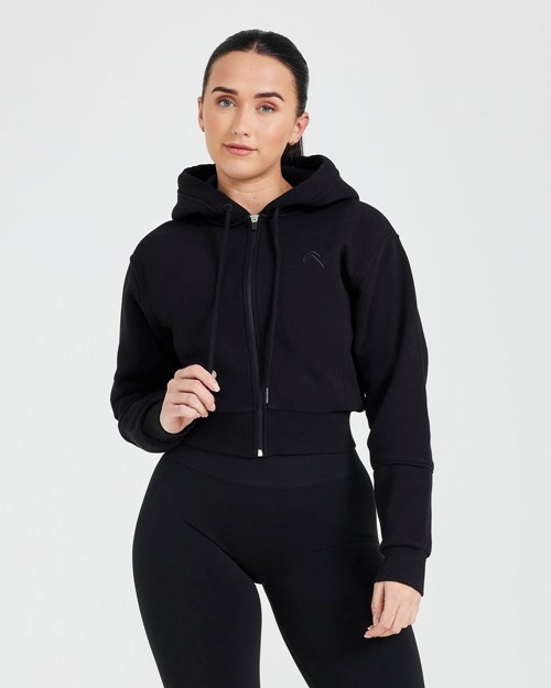 Oner Active Classic Lounge Cropped Zip Through Hoodie Černé | 18XWUSVRM