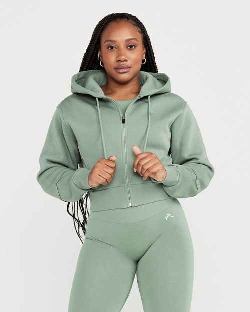 Oner Active Classic Lounge Cropped Zip Through Hoodie Sage | 29BEHWATQ