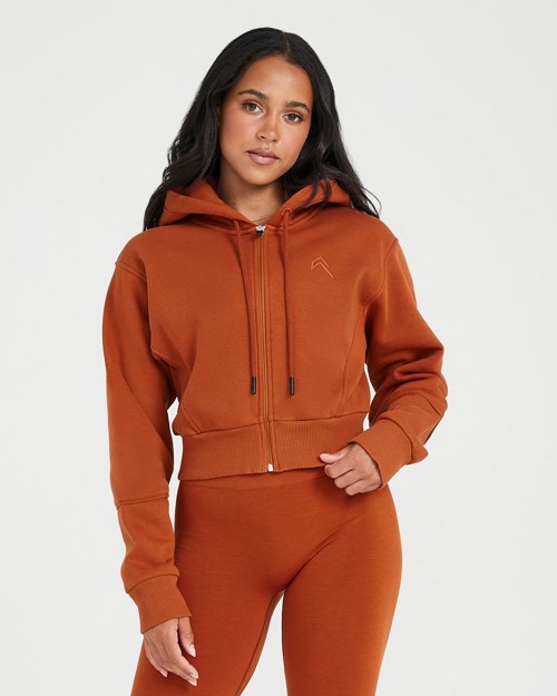 Oner Active Classic Lounge Cropped Zip Through Hoodie Měď | 34OWYNLBJ