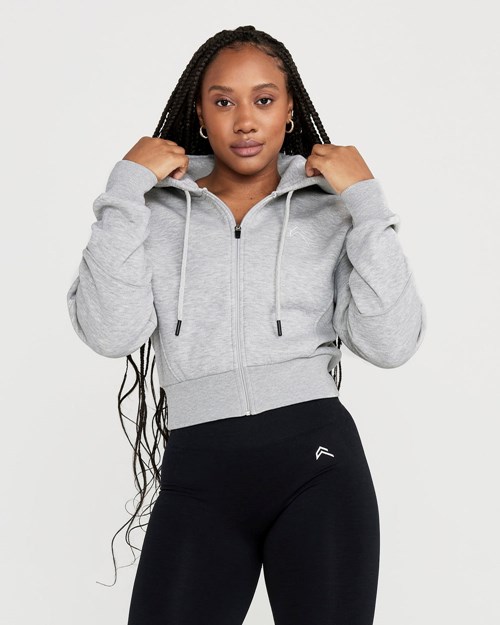 Oner Active Classic Lounge Cropped Zip Through Hoodie Stříbrné Šedé | 37SUYBWPD