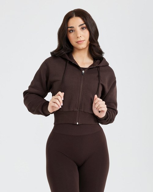 Oner Active Classic Lounge Cropped Zip Through Hoodie 70% Cocoa | 61FIJXUTN