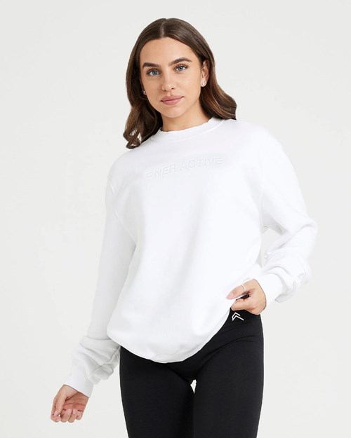 Oner Active Classic Lounge Oversized Crew Neck Bílé | 58IVZMHTW