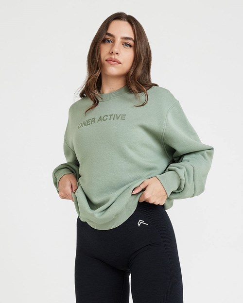 Oner Active Classic Lounge Oversized Crew Neck Sage | 60GKPSJHX