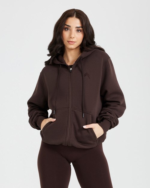 Oner Active Classic Lounge Oversized Zip Through Hoodie 70% Cocoa | 86KWXRLJU