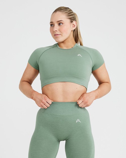 Oner Active Classic Seamless 2.0 Krátké Sleeve Crop Top Sage Marl | 45KJSABLG