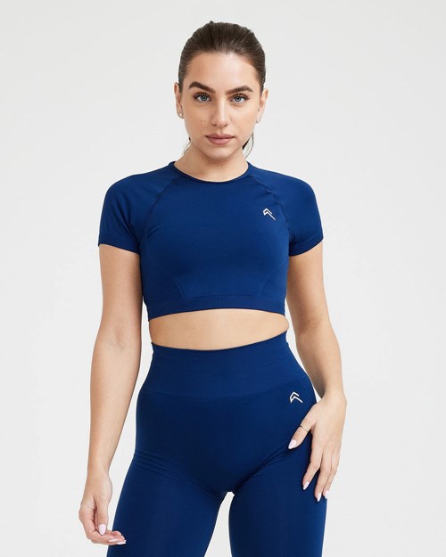 Oner Active Effortless Seamless Krátké Sleeve Crop Top Midnight | 04VGULRTH