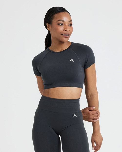 Oner Active Effortless Seamless Krátké Sleeve Crop Top Coal | 27CLFEDPS