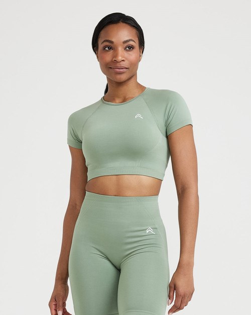 Oner Active Effortless Seamless Krátké Sleeve Crop Top Sage | 28PWQOMCG