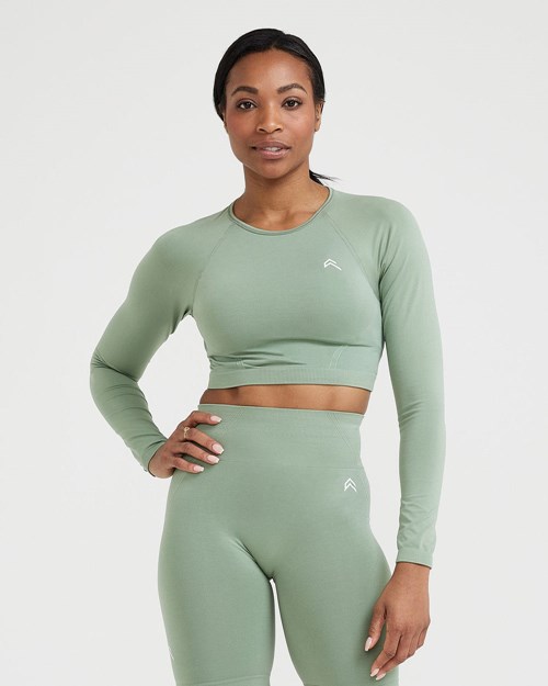 Oner Active Effortless Seamless Long Sleeve Crop Top Sage | 61CZKQTYS