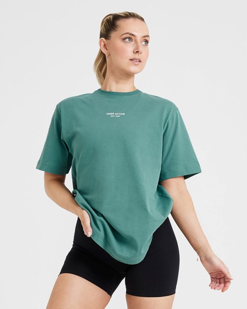 Oner Active Grafická Oversized Krátké Sleeve Tee Zelene | 26WFCPRXN