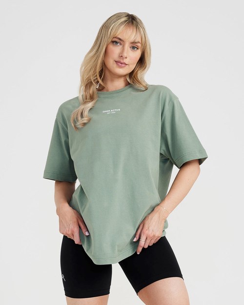 Oner Active Grafická Oversized Krátké Sleeve Tee Washed Sage | 91LNPFGCB