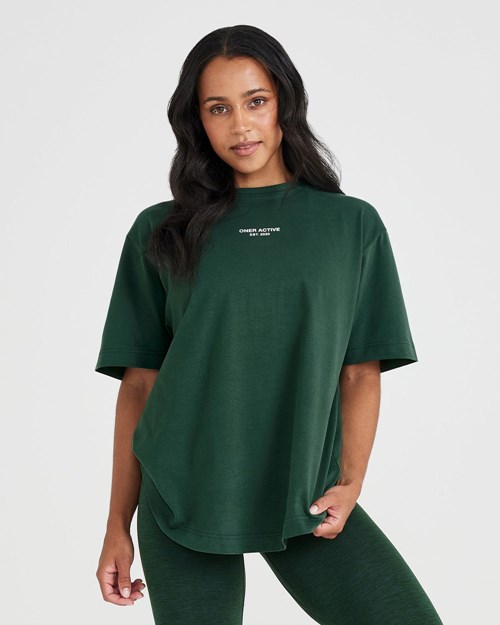 Oner Active Grafická Oversized Krátké Sleeve Tee Evergreen | 96BWVOFHE