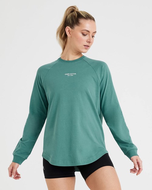 Oner Active Grafická Oversized Long Sleeve Tee Zelene | 15ZPNQDML