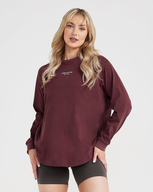 Oner Active Grafická Oversized Long Sleeve Tee Washed Rosewood | 17ZWKXHDS