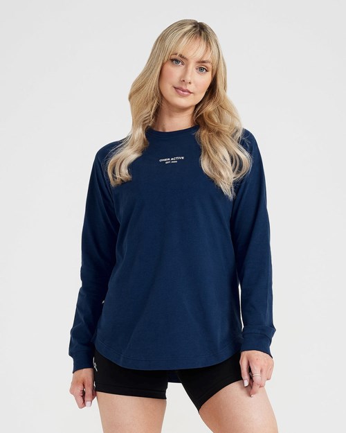 Oner Active Grafická Oversized Long Sleeve Tee Washed Midnight | 31FLTPNAB