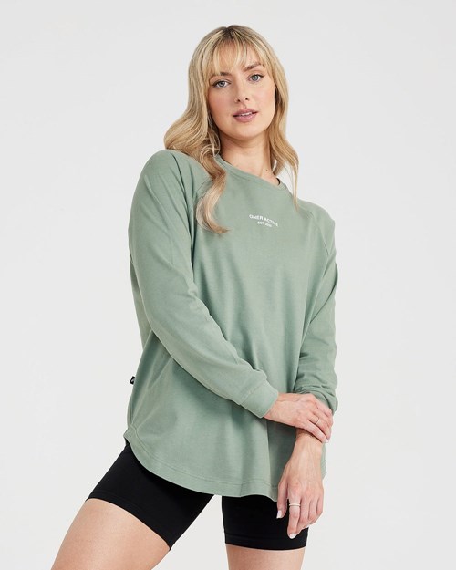 Oner Active Grafická Oversized Long Sleeve Tee Washed Sage | 36BRJSYOD