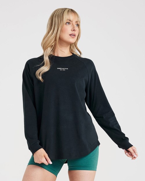 Oner Active Grafická Oversized Long Sleeve Tee Černé | 73UTAQPHF